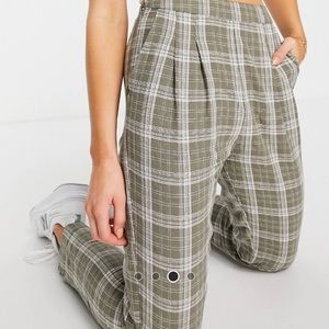 NWT ASOS Sage Green Khaki Check Trousers